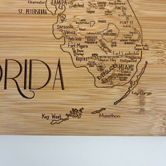 Totally Bamboo Florida Map Etched Wood Cutting Board Kitchen - Picture 2 of 15